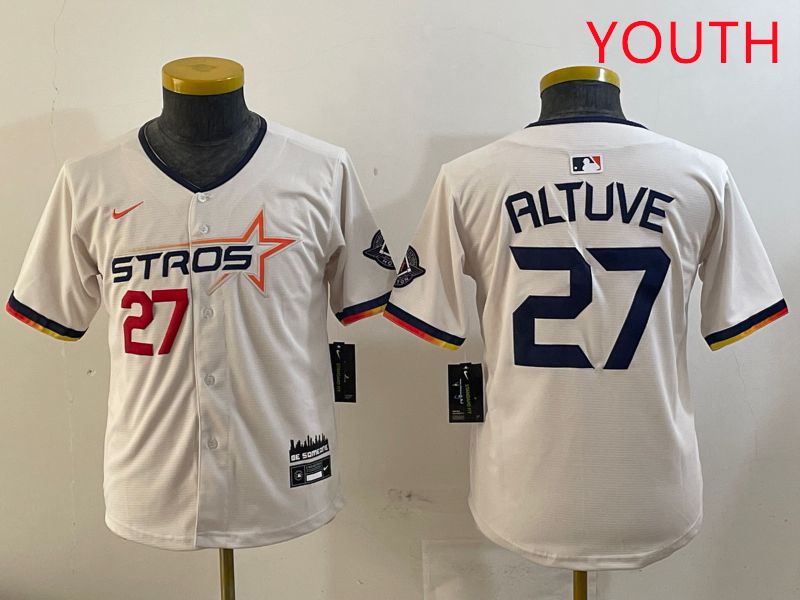 Youth Houston Astros 27 Altuve Cream Three generations Joint Name 2025 Nike MLB Jersey style 4112
